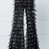 Cryptographic Fashion Tiered Mesh Sheer Flare Pants Rave Festival Outfits for Women Halloween Sexy Pants Streetwear Bottoms