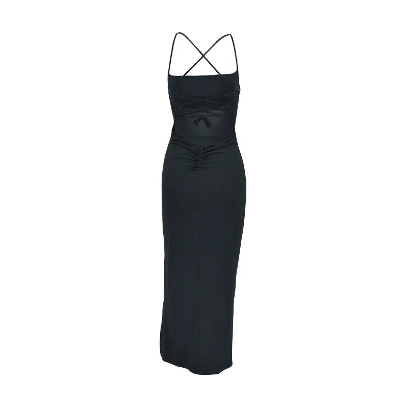 AltGoth Fairycore Sexy Midi Kleid Damen Streetwear Mall Gothic Rückenfrei Schnürung Neckholder High Waist Bodycon Kleid Partywear weiblich