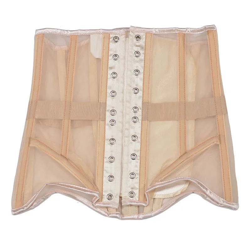 Women Abdomen Tight Corset Crops Under Bust Bustiers Breathable Mesh Waist Girdle With Bones Slimming Lace Up Bodices