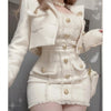 Korean Style Elegant Vintage Two Piece Set Women Sweet Woolen Short Jackets Tassel Design Mini Dress Suit Female Fashion Outfitn
