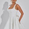 Mozision Pailletten-Kleid mit Schleife am Rücken, rückenfrei, sexy Mini-Kleid für Damen, modisches Etuikleid mit eckigem Ausschnitt, ärmellos, hohe Taille, A-Linie, Clubkleid