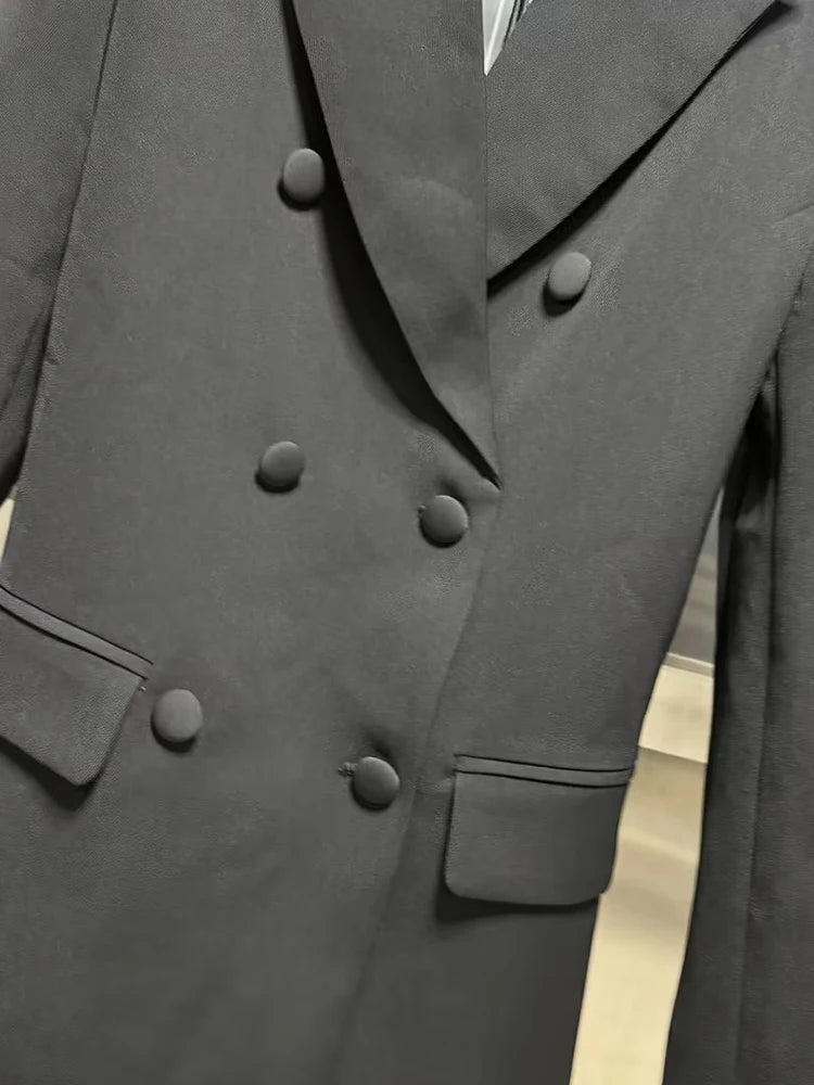 VGH Minimalistische Patchwork-Blazer mit Kordelzug für Damen, Revers, lange Ärmel, rückenfrei, ausgeschnittener Blazer im weiblichen Stil
