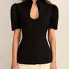 Fashion Women's Stand Collar Blazer Short Sleeve Button Puff Sleeves Solid Lady Top 2025 Summer Autumn Elegant Female Coat