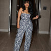 CM.YAYA Fashion Print Women's Set Strapless Top and Wide Leg tassel Pants Summer Cargo Street Two 2 Piece Set Outfit Tracksuit