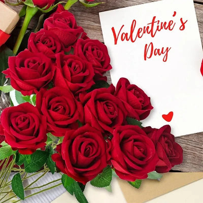 20 künstliche Samt-Seidenrosen-Blumensträuße, echt aussehende künstliche Rosen, Heim-, Hochzeits-, Tafelaufsätze, Partydekorationen