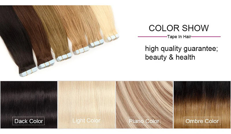 Remy Straight Tape In Hair Extensions Brown 14-30inch Invisible Blonde Virgin Skin Weft PU Human Hair Extension For Women
