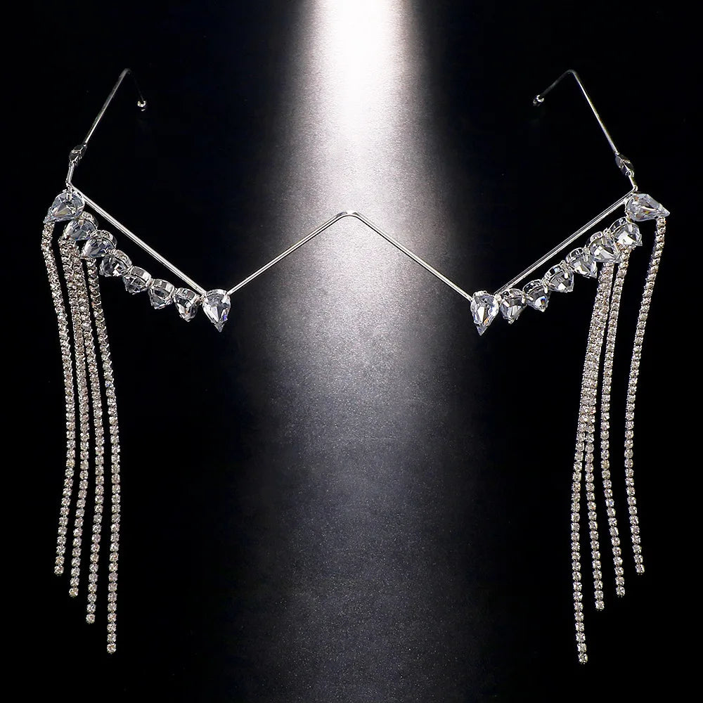 Stonefans Rhinestone Drop Glasses Frame for Women Free Shipping Luxury 2023 Luxury Crystal Tassel Half Frame Eyeglasses Jewelry