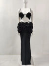 Black White Color Women Sexy Sleeveless V-Neck Bodycon 2 Pieces Bandage Long Dress Florals Celebrate Nightclub Party Outfit
