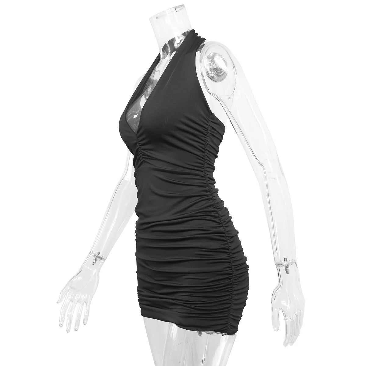 Sexy tiefes V Abendparty Ärmelloses rückenfreies Kleid 2024 Sommer Kurzes Weißes Neckholder-Kleid Damen Enges Club Mini Kleid Clubwear
