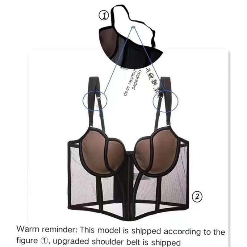 French Ladies Transparent Mesh Corset Sexy Shaper Thin Bra Set Night Club Sweet Cropped Top Girls Hot Bra and Panties Bralette