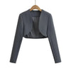 2023 Autumn V neck Open stitching Cropped Blazer Women Full Sleeve Short Suits Fashion Outerwear