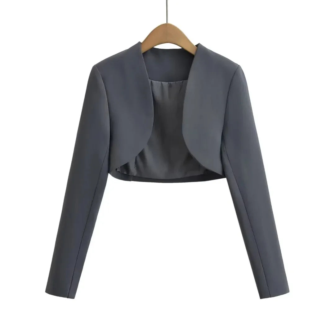 2023 Herbst V-Ausschnitt Offene Nähte Cropped Blazer Damen Langarm Kurze Anzüge Mode Oberbekleidung
