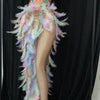 Nightclub Party Celebration Sexy Feather Rhinestone Dress Women Elastic Sleeveless Prom High Slit Dress Stage Performance Outfit