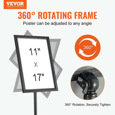 VEVOR Pedestal Sign Holder Vertical & Horizontal Adjustable Heavy-Duty Floor Poster Stand for Display Advertisement and Outdoor