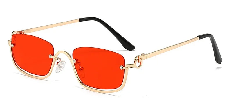 Halbrahmen Eckige Sonnenbrille für Damen Luxusmarke Kleine Metall Retro Rechteckige Schwarze Sonnenbrille Damen Mode Brille