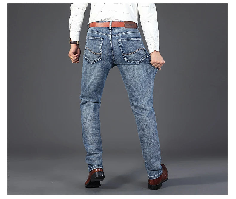 Wthinlee Neue Business Herren Jeans Casual Gerade Stretch Mode Klassische Blau Schwarz Arbeit Denim Hosen Männliche Marke Kleidung