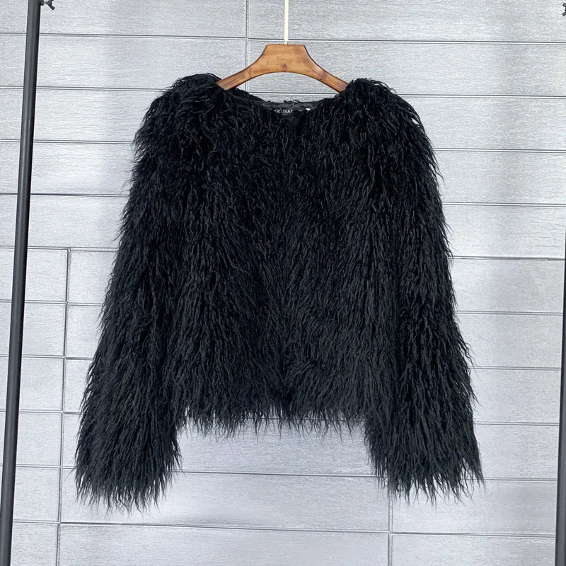 2023 Women Faux Fur Coat Autumn Winter High Quality Fluffy Short Coat Faux Fur Jacket