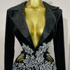 Stock Luxury Diamonds Tassel Sexy Hollow Out Black Mini Dress Woman Evening Celebrate Birthday Party Stage PhotoShoot Costume