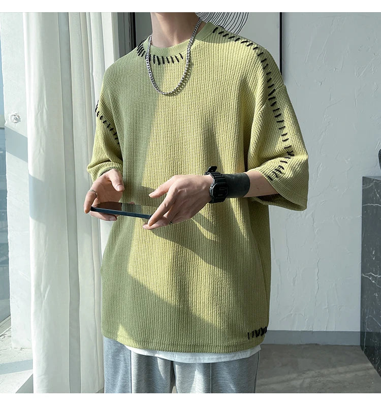 Herren Sommer Qualität T-Shirts Manuelle Naht Harajuku Lässiges T-Shirt Für Männer 2023 Neu Neutral Oversize T-Shirts Kurzarm Oberteile
