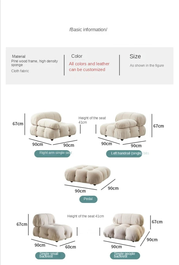 Customized Italian Minimalist Tofu Block Sofa Medieval Furniture Lamb Velvet Simple Cream Wind Fabric Module Sofa Sofa Couch