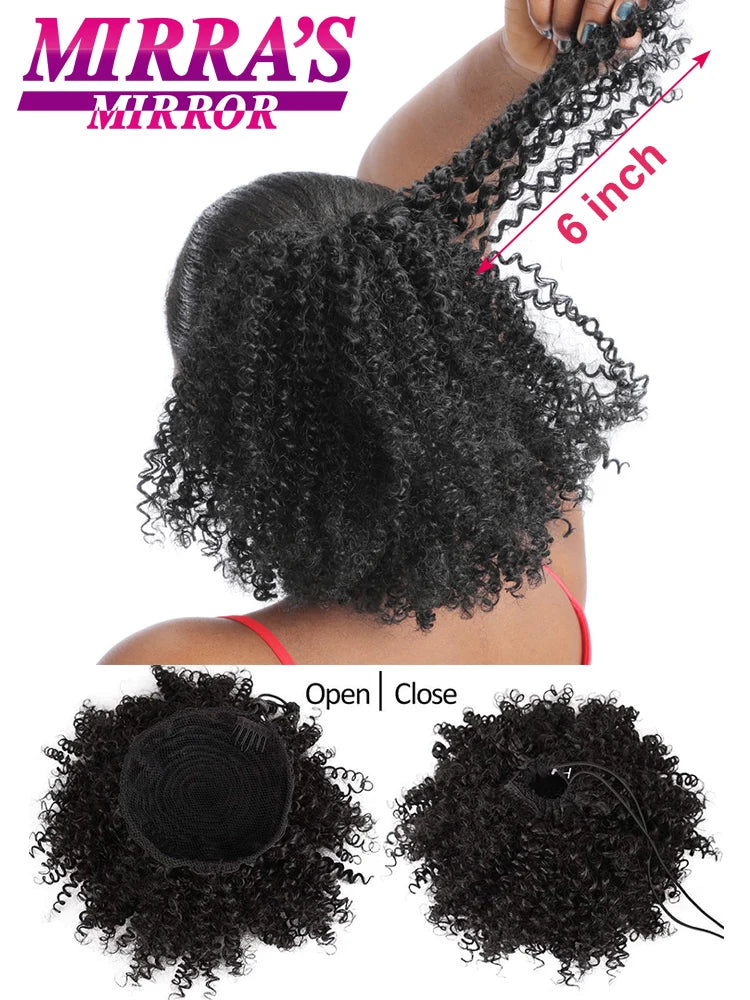 Synthetic Afro Puff Drawstring Ponytail Hair Bun 10 Inch Short Afro Kinkys Curly Afro Bun Extension Hairpieces Large Size