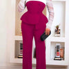 Women Elegant Two Piece Pants Set Female Office Wear White Mesh Sleeves Slim Top and Slacks Pant Sets Sexy Chic Spring Outfits