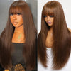 Light Brown Short Bob Layered Lace Front Wig With Bangs Straight Lace Frontal Wig 13x4 Glueless Synthetic Heat Resistant Cosplay