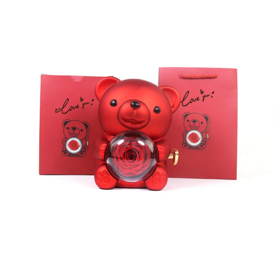 Valentinstag Rose Hug Bär Schmuckkästchen Echte Ewige Rosen Geschenke für Freundin Frauen Ehefrau Muttertag Geburtstag Jahrestag