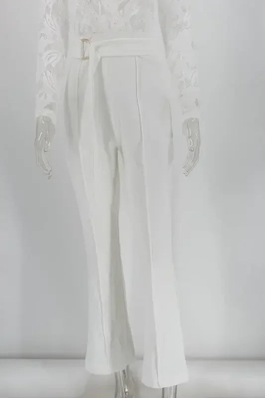 Weißer Overall Damen, elegant, Spitze, lang, Einteiler, hohe Taille, Federn, Y2k, sexy, Hochzeitsfeier, Abend, Jumpsuit