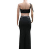 Luxury Celebrities Evening Club Outfit for Women Sexy Black Single Shoulder Diamonds Long Skirts and Crop Tops Two 2 Pieces Suit