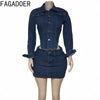 FAGADOER Fashion Denim Two Piece Set For Women Buttons Pocket Irregular Patchwork Crop Jacket + Skirt Female Streetwear Clothing