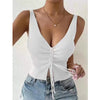 New Summer Women Drawstring Front Ribbed Knit Tops Femme Sexy V Neck Sleeveless Crop Top Clothes High Stretch Split Cropped Tank