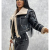 Faux Leather Jackets Women PU Short Thick Warm Black Outwear Female Aviator Retro Lapel Velvet Coat 2023 New Winter Woman Tops