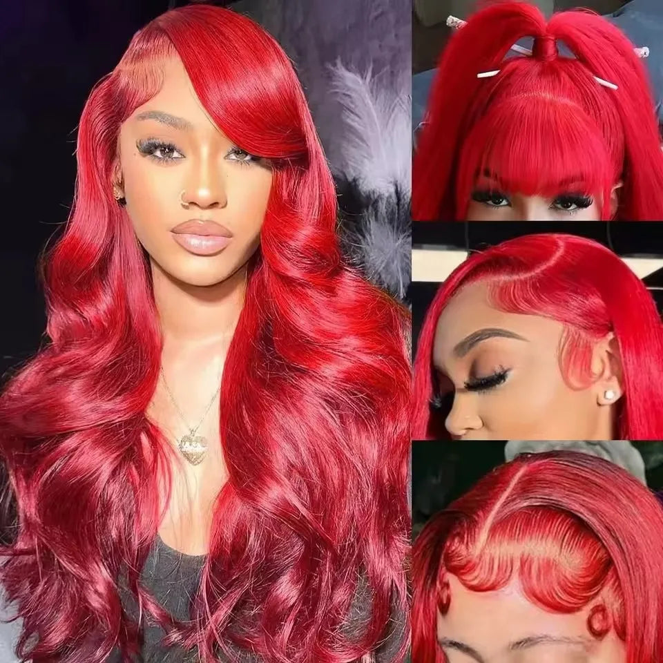 Hot Red 13x6 Hd Lace Frontal Human Hair Wigs Brazilian Colored Body Wave Lace Front Wig 13x4 5x5 Closure Wig For Women