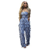 CM.YAYA Fashion Print Women's Set Strapless Top and Wide Leg tassel Pants Summer Cargo Street Two 2 Piece Set Outfit Tracksuit