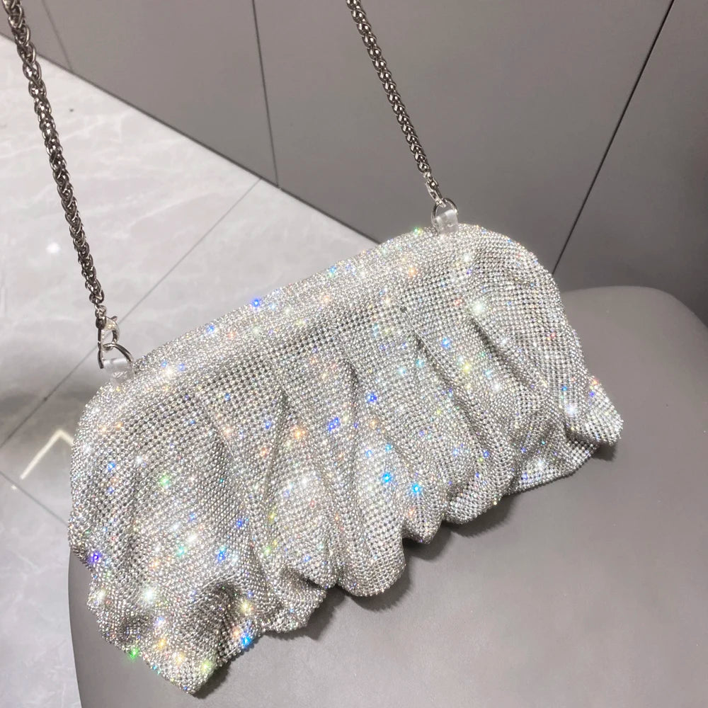 Shiny Rhinestones Handmade Evening Clutch Bags New Folds Purses and Handbags Luxury Designer Wedding Party High Quality