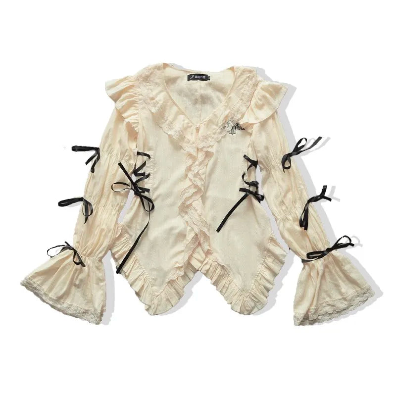 Karrram Y2k Ästhetik Spitze Hemd Grunge Gothic Unregelmäßige Blusen Fee Harajuku Bandage Hemd Vintage Lolita Kleidung Mall Goth