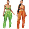 Bra+tassel Pants Suit  2 Piece Set Women Hot Pink Swimsuit Mesh Bathing Suit Sexy Matching Swimwear Viquinis Mujer 2022