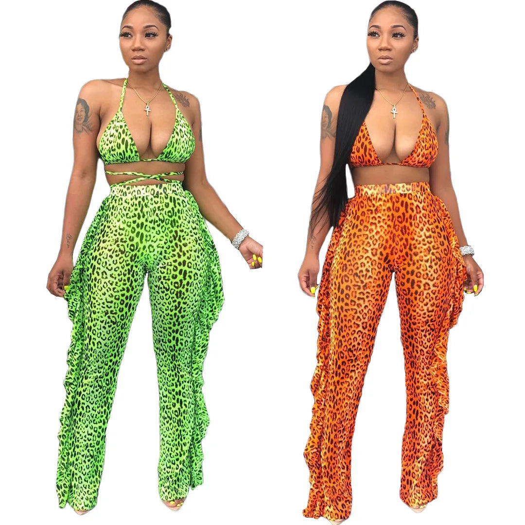 Bra+tassel Pants Suit  2 Piece Set Women Hot Pink Swimsuit Mesh Bathing Suit Sexy Matching Swimwear Viquinis Mujer 2022