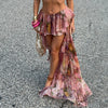 BIIKPIIK Vacation Ruffles Skirts Fashion Floral Print Vintage Elegant Women Skirts Designed Semi-perspective Sexy Holiday Bottom