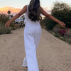 Clacive Summer White Linen Two Piece Set For Women 2023 Fashion Sleeveless Tank Top New In Matching High Waist Wide Pants Set