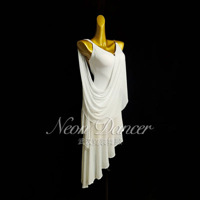 Neondancer Neue Damen Lateintanzkleidung Rumba Performance Wettkampfkleidung Mesh-Stoff Latein-Langkleid