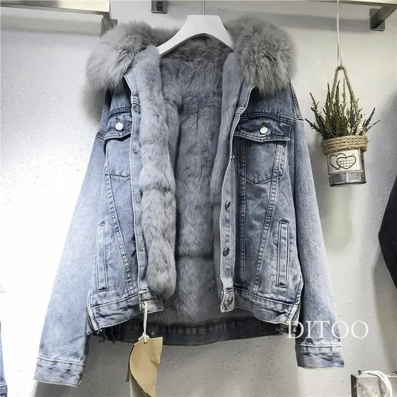 Women Denim Cost Single Breasted Button Jackets Fleece Patchwork Cardigan Pockets Outerwear Casual Warm Solid Loose Fit