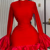 CM.YAYA Women O-neck Long Flare Sleeve Ruffles Mini Dress 2025 Spring Sweet Sexy Birthday Evening Night Party Vestidos Dresses