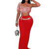 Luxury Celebrities Evening Club Outfit for Women Sexy Black Single Shoulder Diamonds Long Skirts and Crop Tops Two 2 Pieces Suit