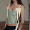 Europäische und amerikanische Mode Hosenträger Stickerei Druck Schleife Taille Weste weibliche ins Nische Spice Girl Wind Joker Slim Top
