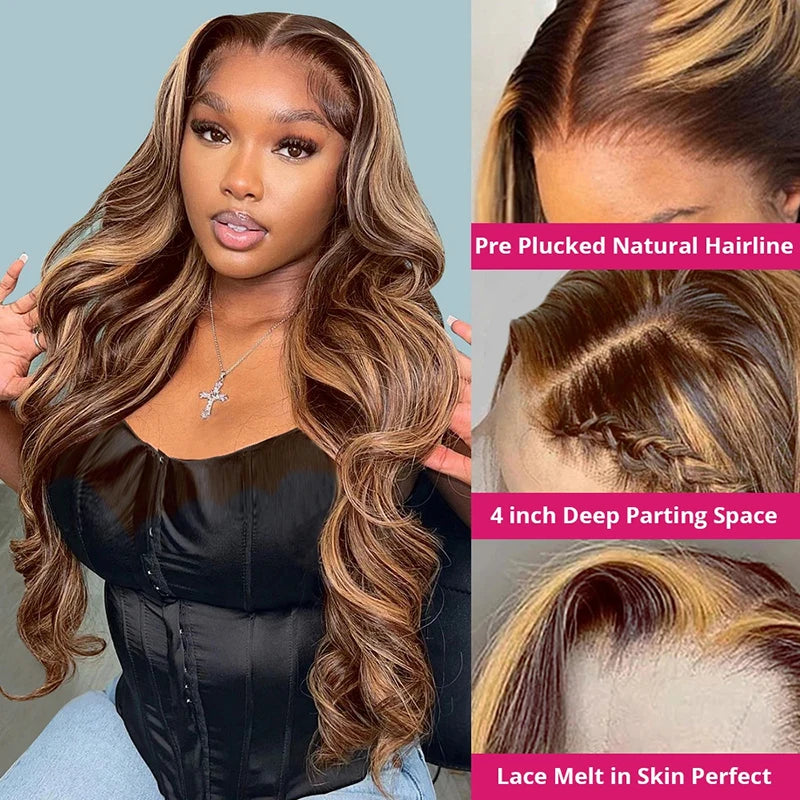 360 HD Lace Frontal Perücken 4/27 Highlight Perücke Body Wave 13×6 13X4 Lace Front Perücken für Frauen Echthaar Loose Wave Virgin Brazilian