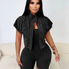 Women Clothes Sexy Female Fitness Gym Jumpsuit Shorts Acid Wash Vintage Bodycon Romper One Piece Short Sleeve Jacket 2 Piece Set
