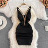 Fashion Bodycon Sexy V-neck Low Cut Mini Short Work Dress Women Backless Irregular Sleeveless Short Hip Wrap Vest Dress OL Red