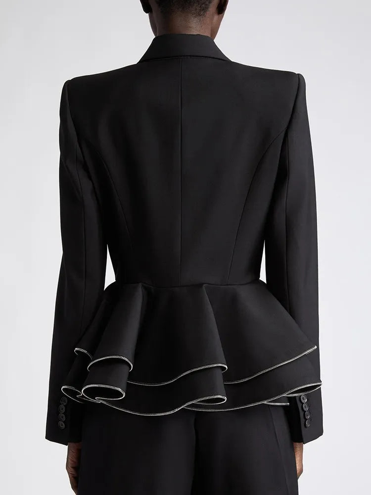 TWOTWINSTYLE Solid Spliced Ruffles Blazers For Women Notched Collar Long Sleeve Patchwork Button Casual Blazer Female Clothing
